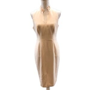 Black Halo Sheath Dress Womens 8 Ivory Sleeveless Ruffle Neck Wedding Old Money